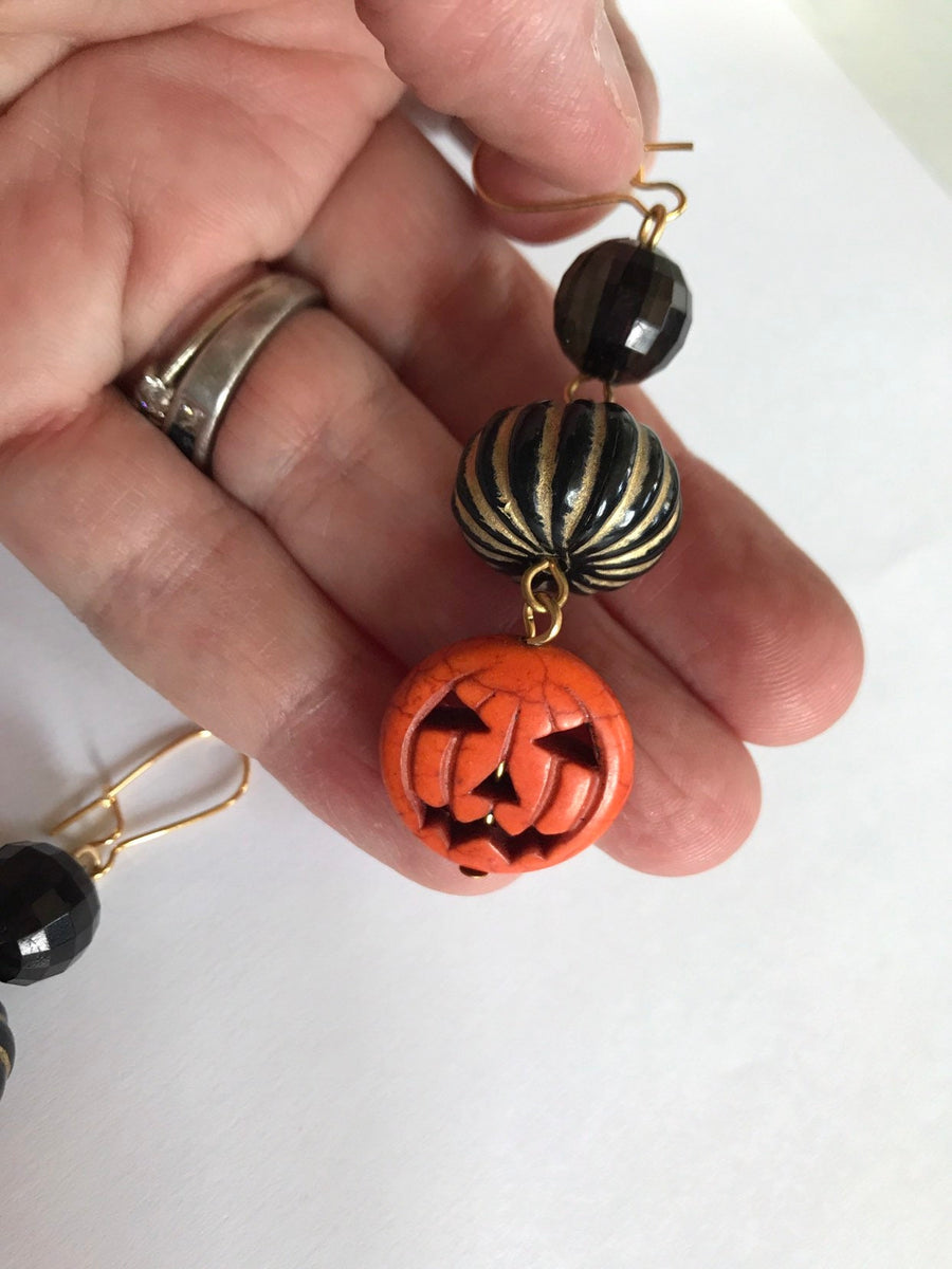 Lenora Dame Black Pumpkin Halloween Earrings