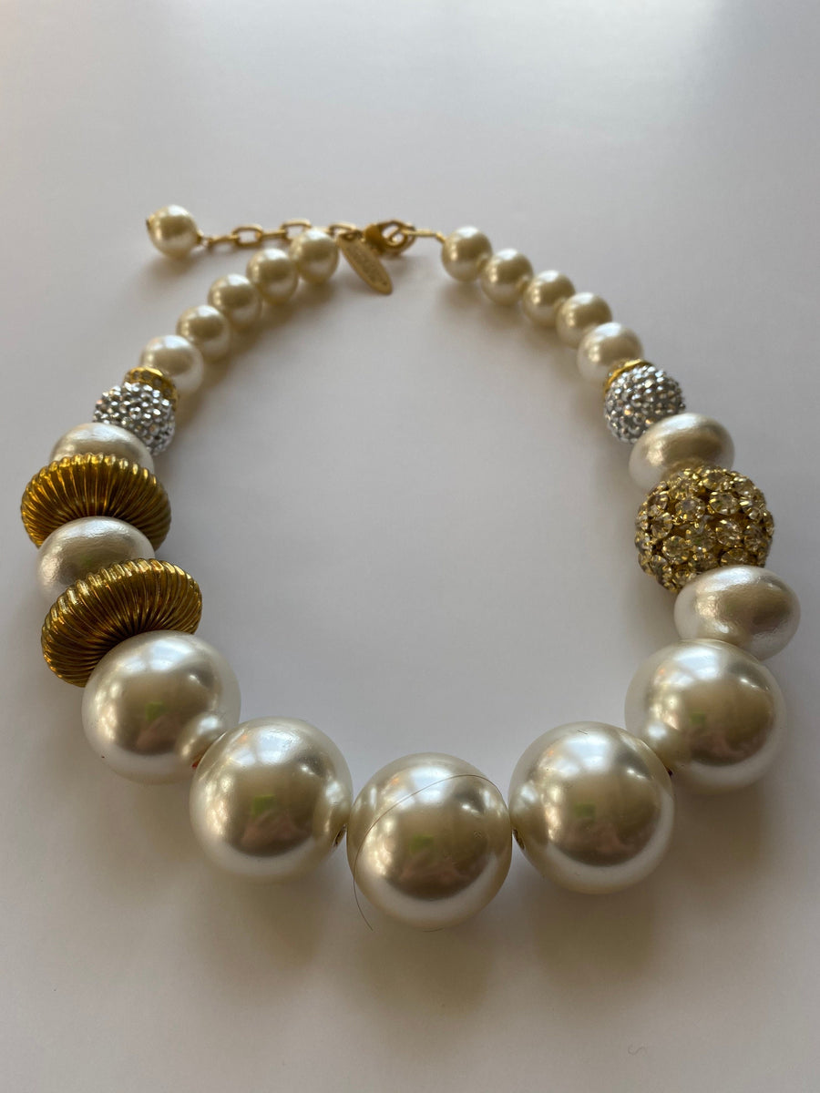 Lenora Dame Pearl + Rhinestone Queen Mum Choker Necklace