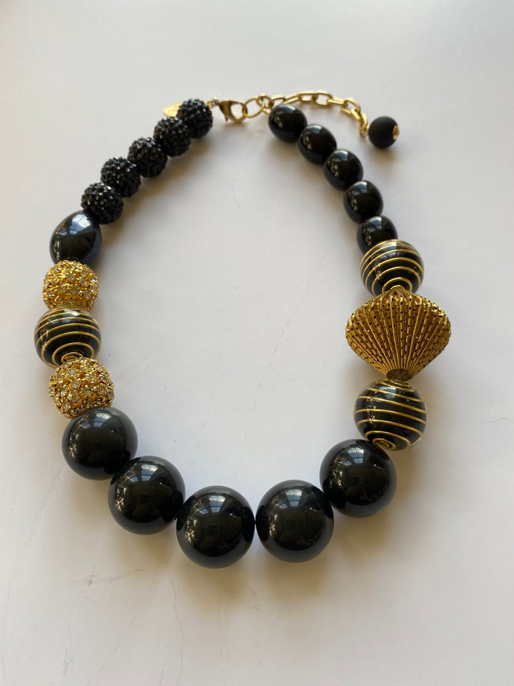 Lenora Dame Black + Gold Queen Mum Choker Necklace