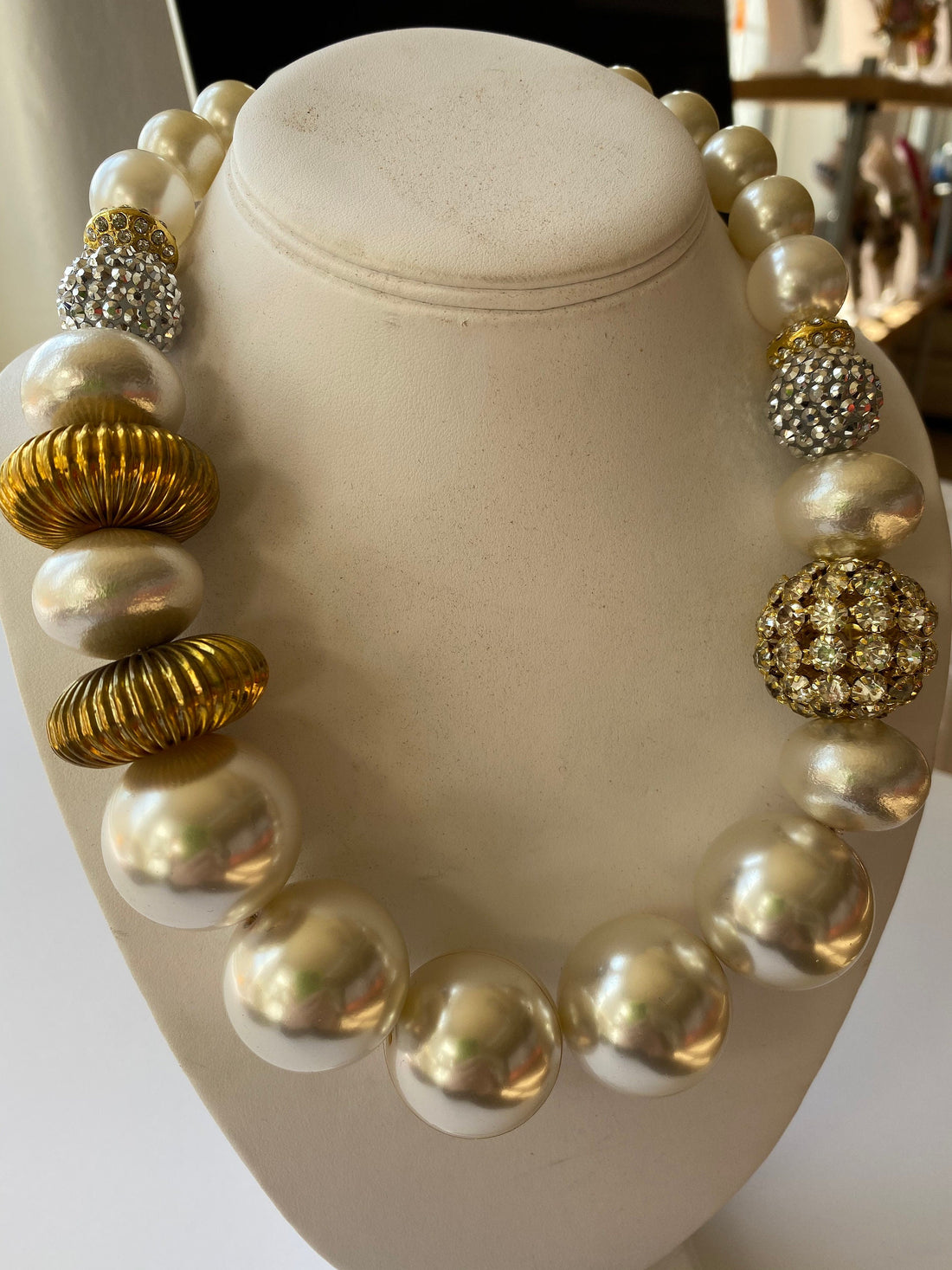 Lenora Dame Pearl + Rhinestone Queen Mum Choker Necklace