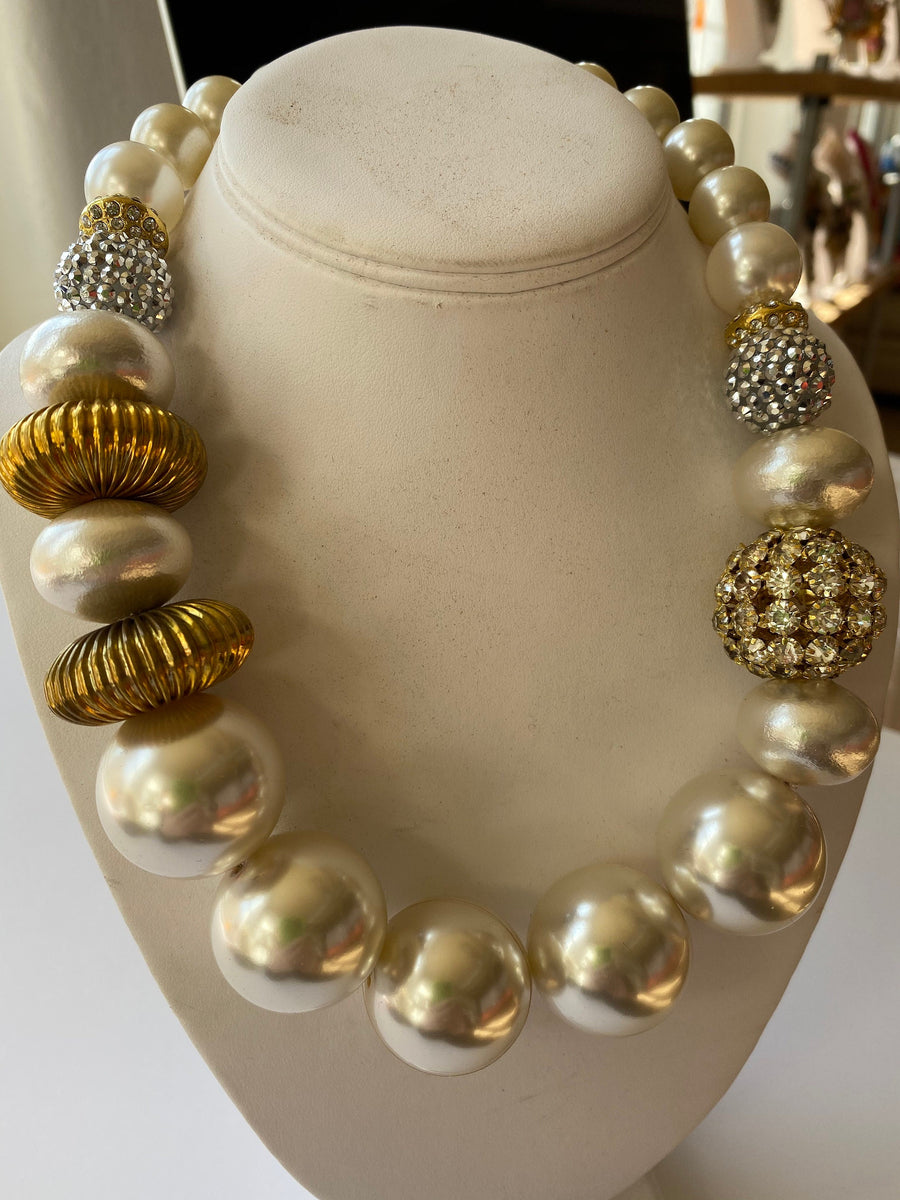 Lenora Dame Pearl + Rhinestone Queen Mum Choker Necklace