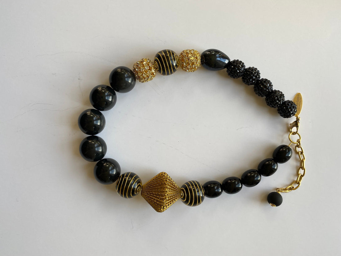 Lenora Dame Black + Gold Queen Mum Choker Necklace