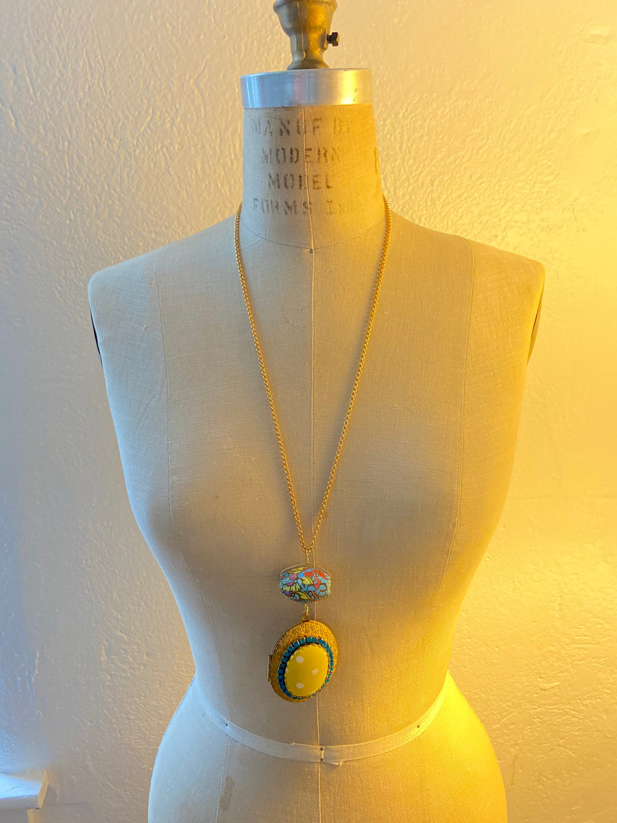 Lenora Dame Yellow Polka Dot Bikini Locket Necklace