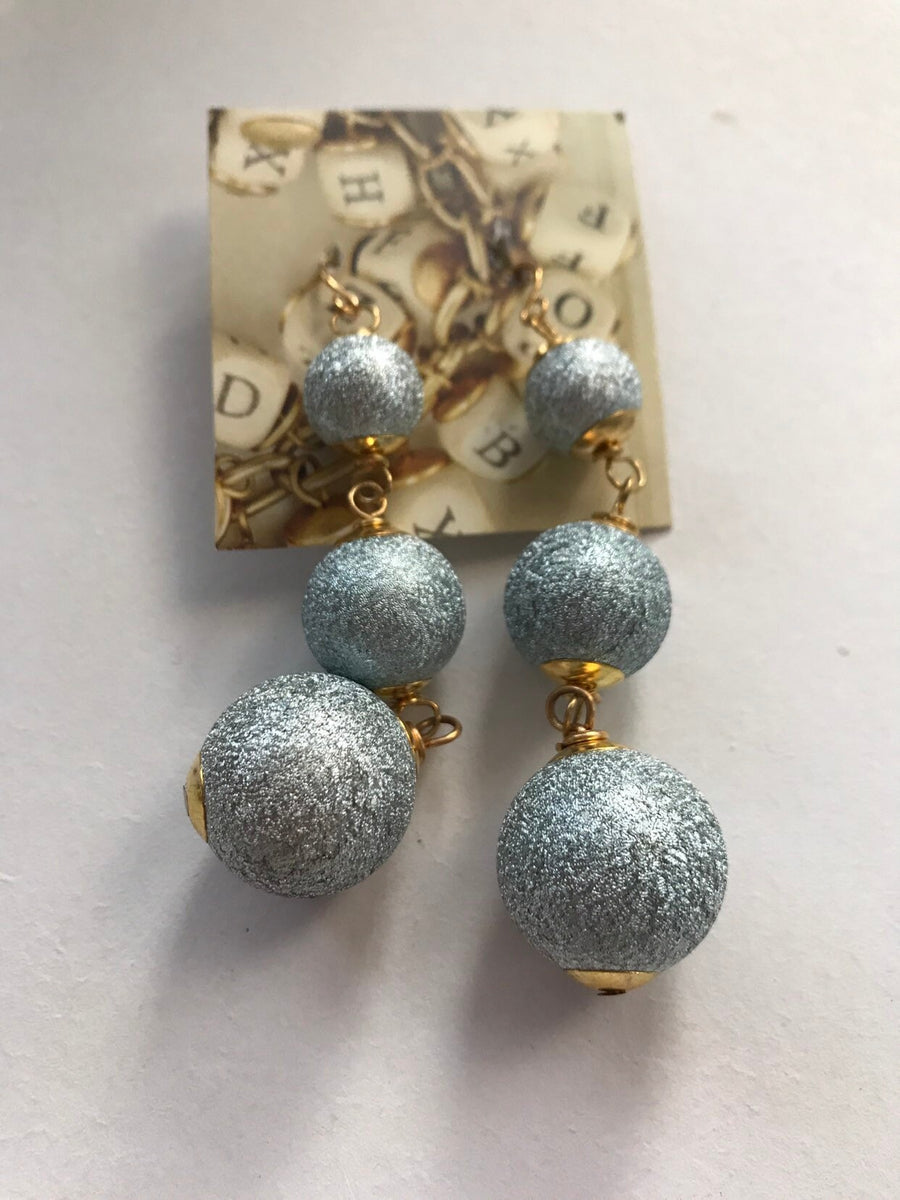Lenora Dame Frosty Blue Foil Bead Triple Drop Earrings