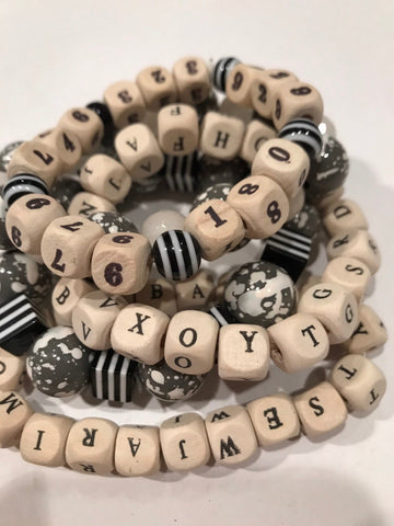 Lenora Dame 5-Piece Numbers + Letters Stretch Bracelet Set