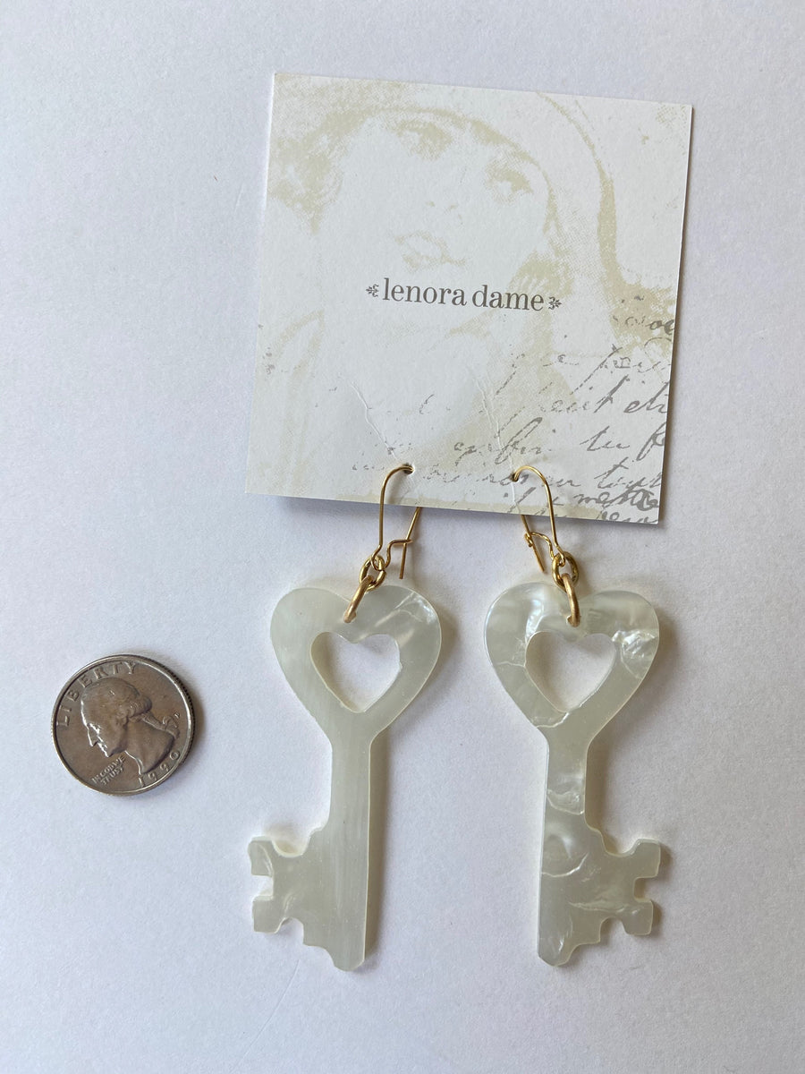 Lenora Dame Lock and Key Acrylic Earrings