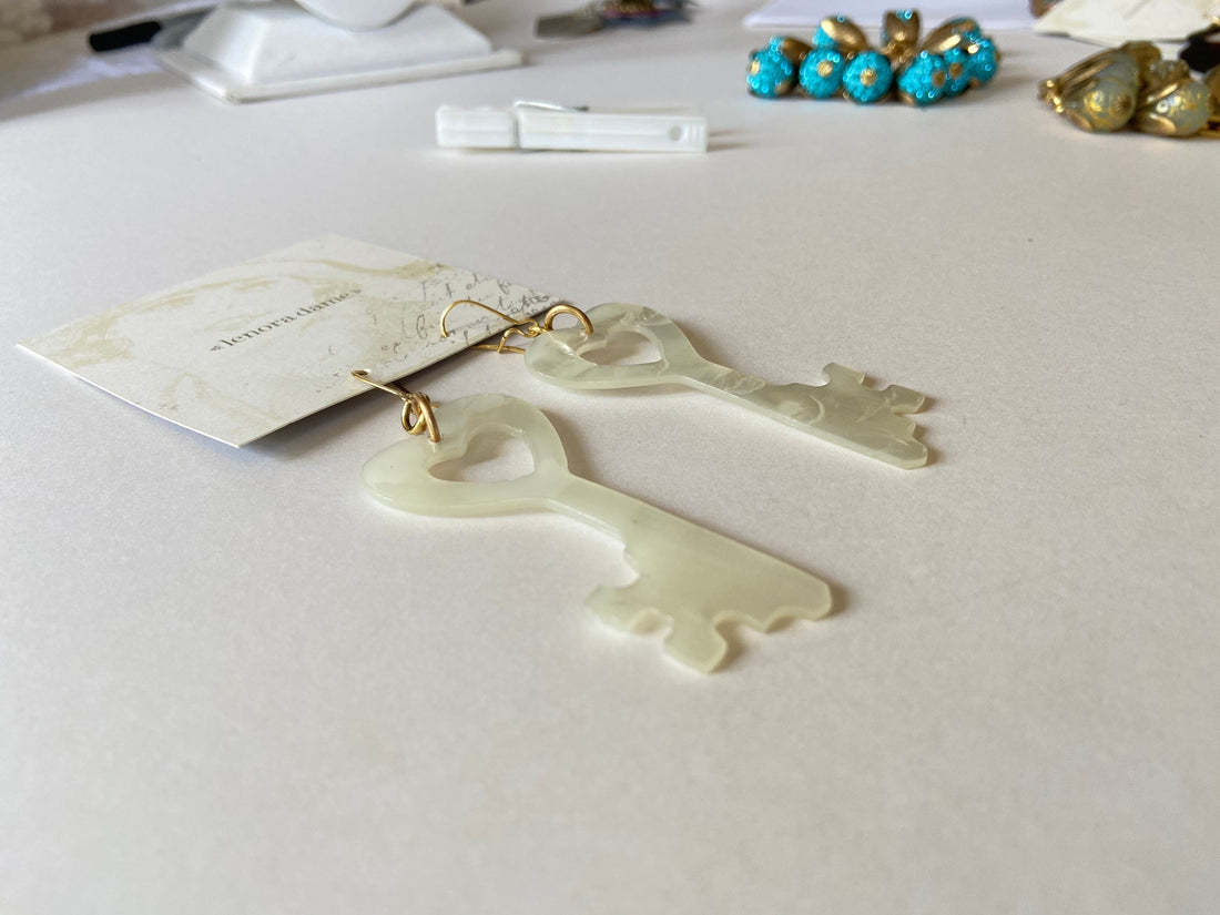 Lenora Dame Lock and Key Acrylic Earrings
