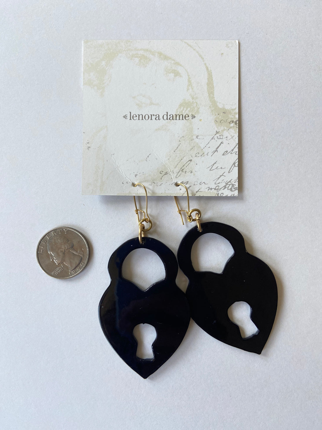 Lenora Dame Padlock Black Acrylic Earrings