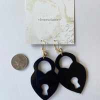 Lenora Dame Padlock Black Acrylic Earrings