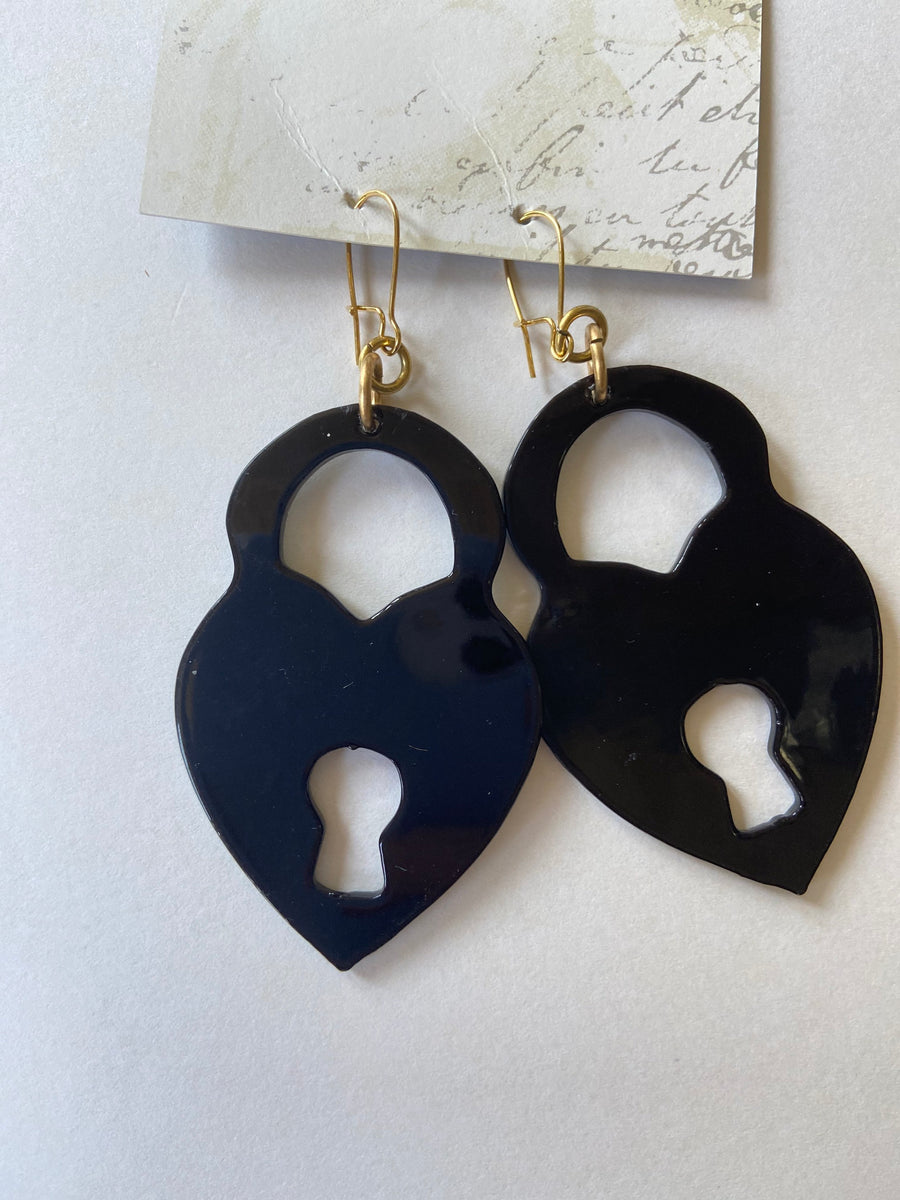 Lenora Dame Padlock Black Acrylic Earrings