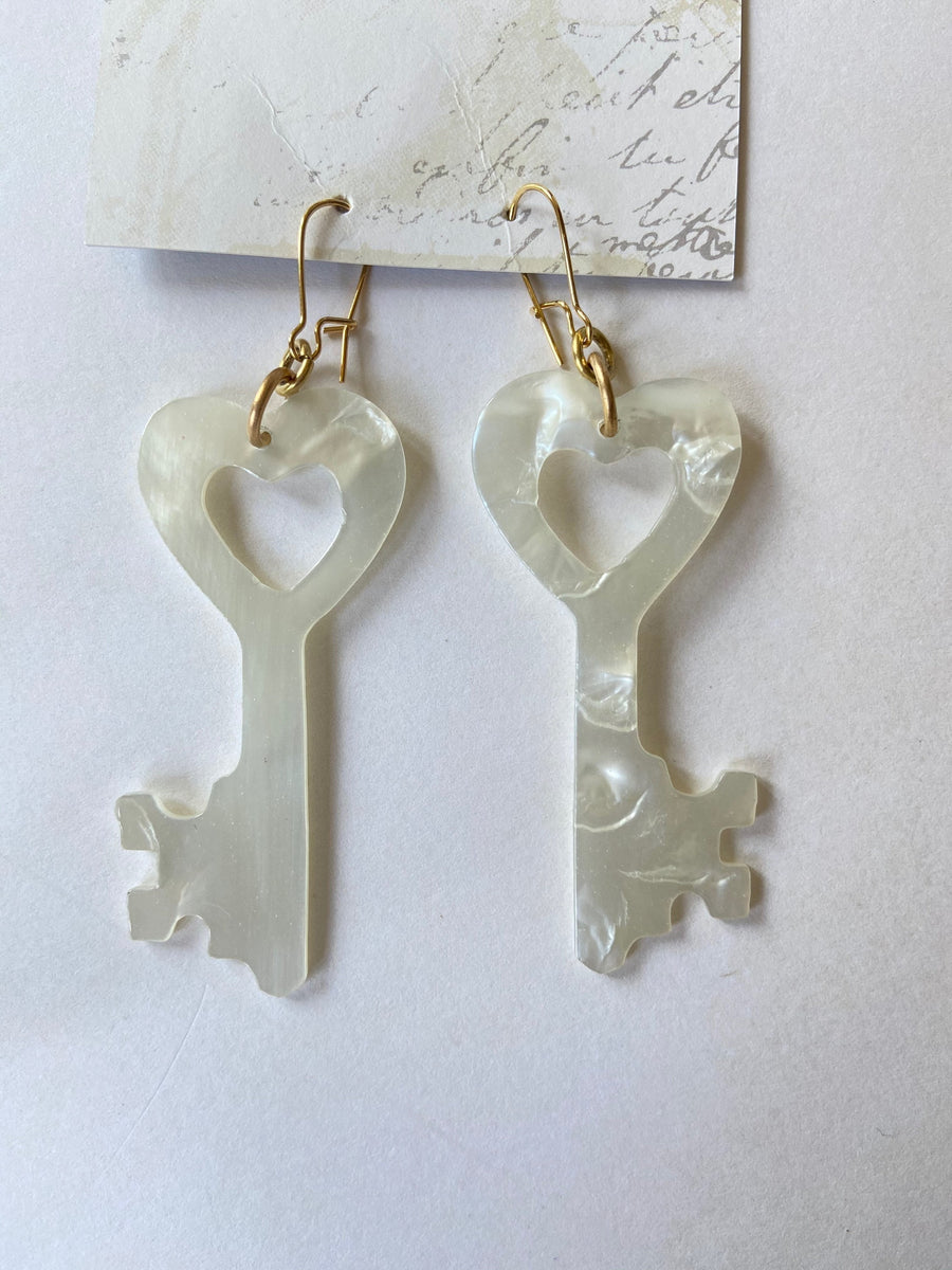 Lenora Dame Lock and Key Acrylic Earrings