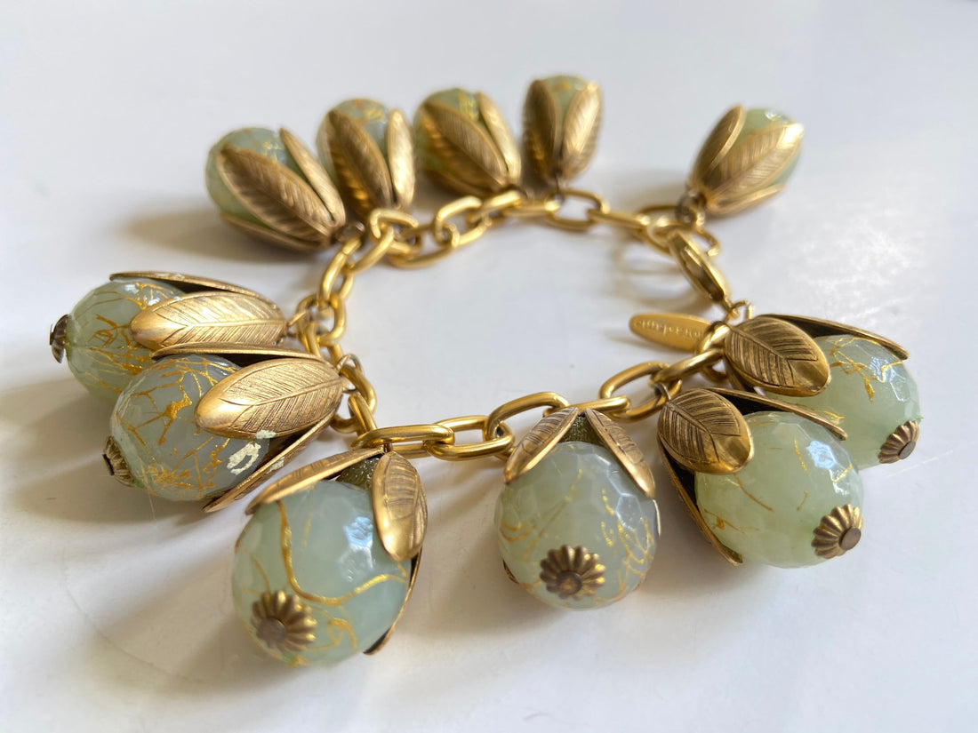 Lenora Dame Lucite Frost with Golden Squiggle Bead Cap Bracelet