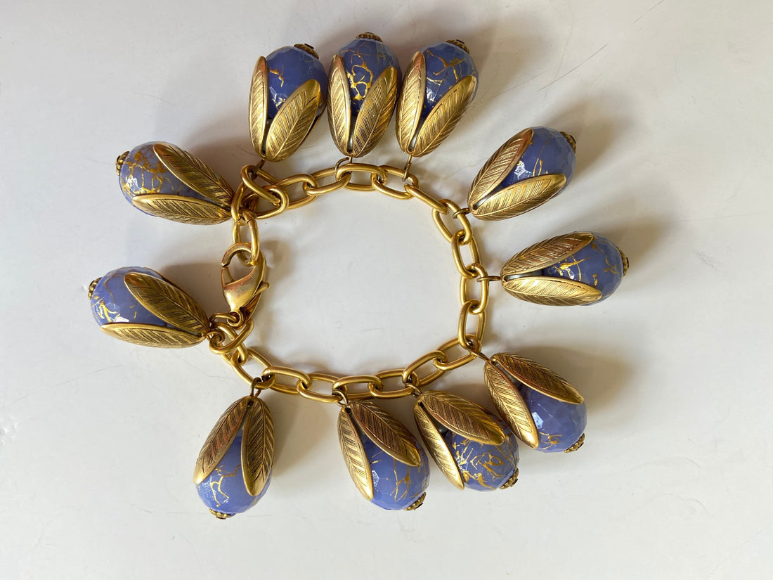Lenora Dame Lucite Frost with Golden Squiggle Bead Cap Bracelet