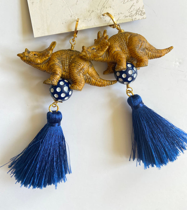 Lenora Dame Blueberry Dino + Tassel Earrings