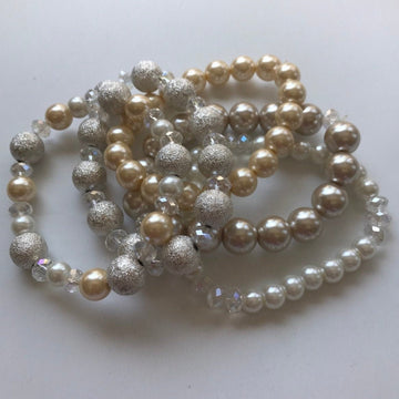 Lenora Dame 5-Piece Iconic Pearl + Crystal Stretch Bracelet Set