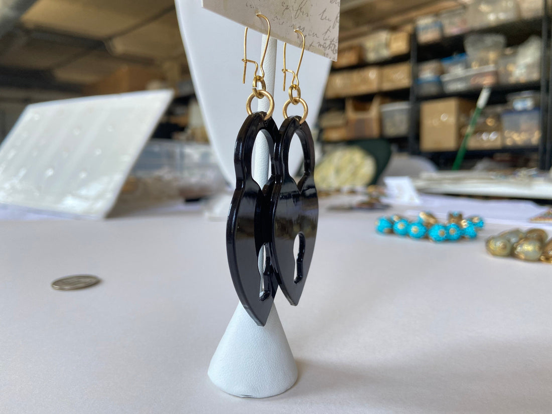 Lenora Dame Padlock Black Acrylic Earrings