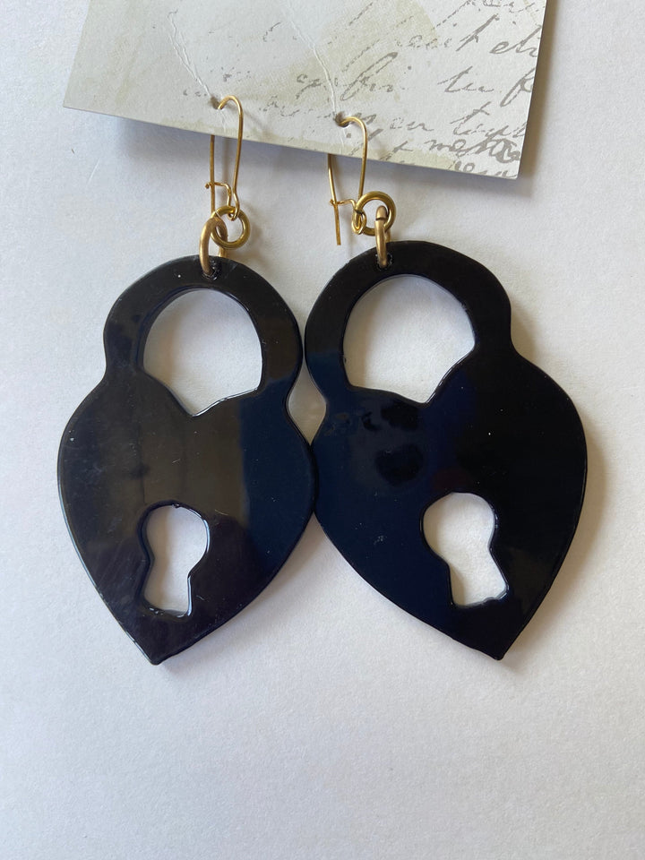 Lenora Dame Padlock Black Acrylic Earrings