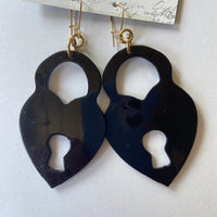 Lenora Dame Padlock Black Acrylic Earrings
