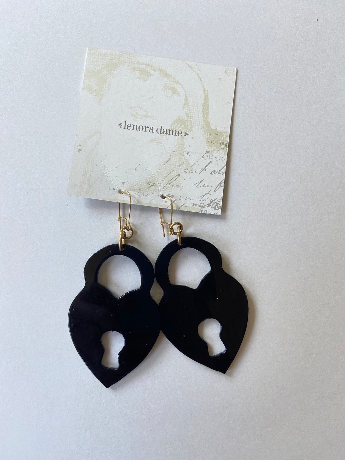Lenora Dame Padlock Black Acrylic Earrings