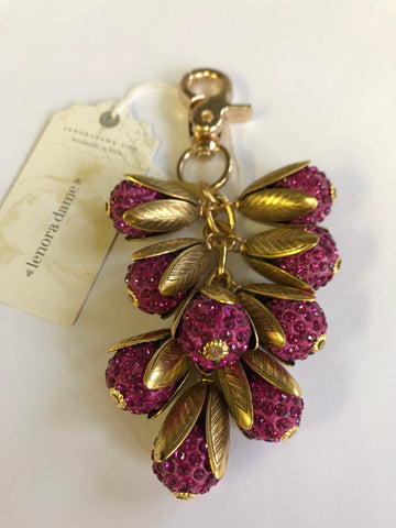 Lenora Dame Fuchsia Rhinestone Bead Cap Purse Charm - Keychain