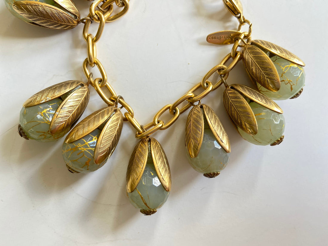 Lenora Dame Lucite Frost with Golden Squiggle Bead Cap Bracelet