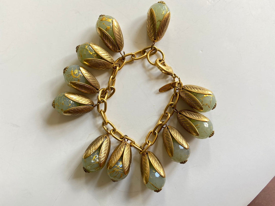 Lenora Dame Lucite Frost with Golden Squiggle Bead Cap Bracelet