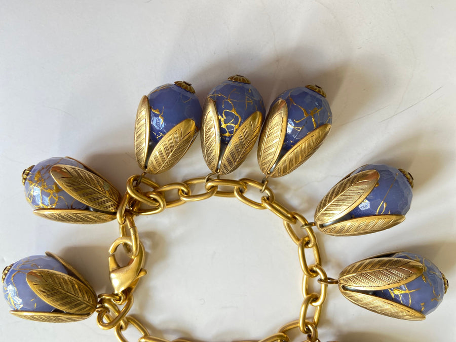 Lenora Dame Lucite Frost with Golden Squiggle Bead Cap Bracelet