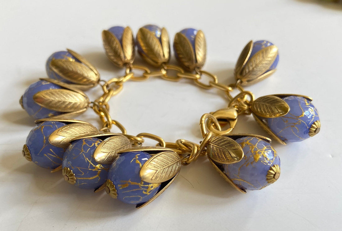 Lenora Dame Lucite Frost with Golden Squiggle Bead Cap Bracelet