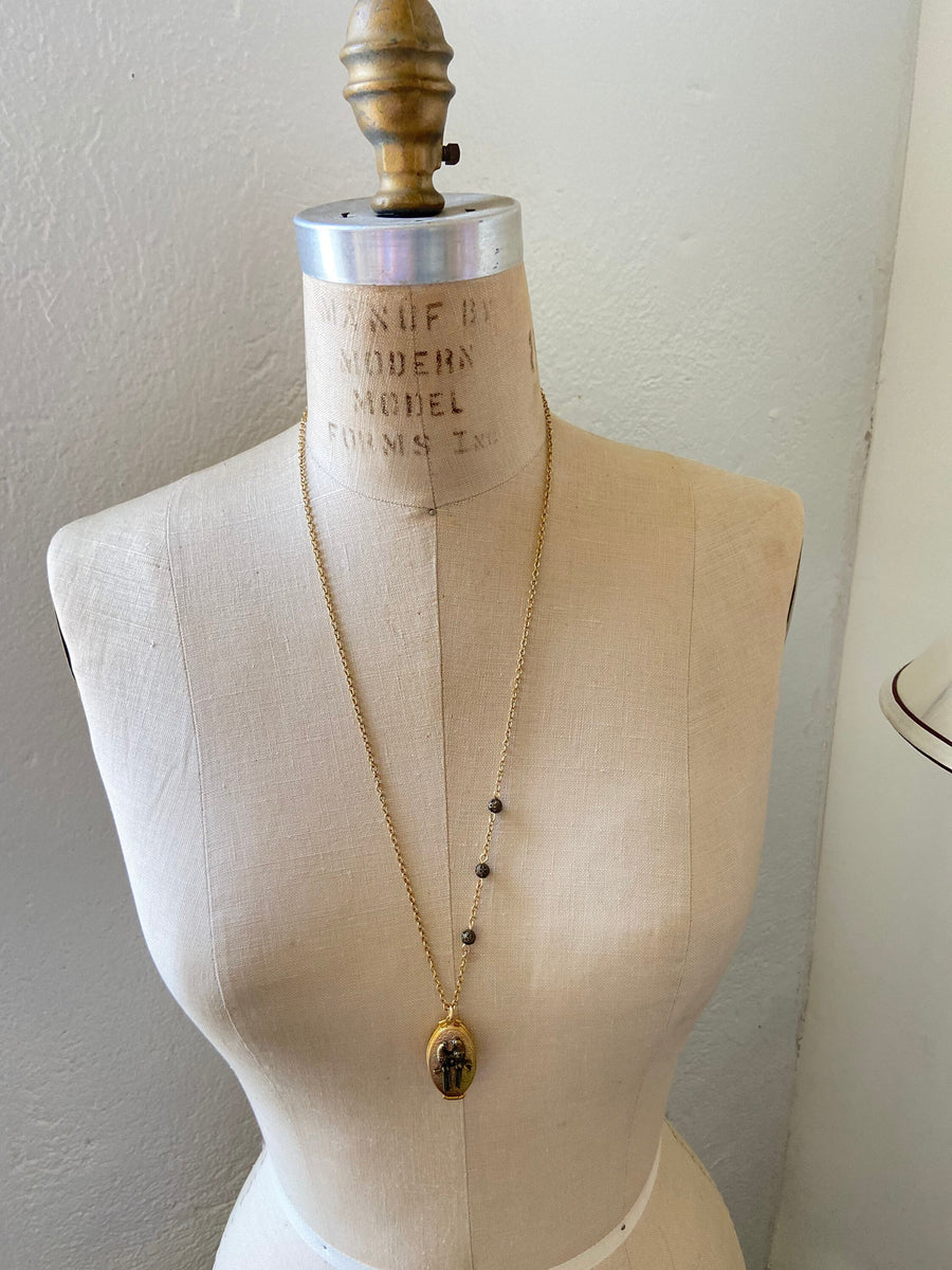 Lenora Dame Gilded Lovebird Locket Necklace