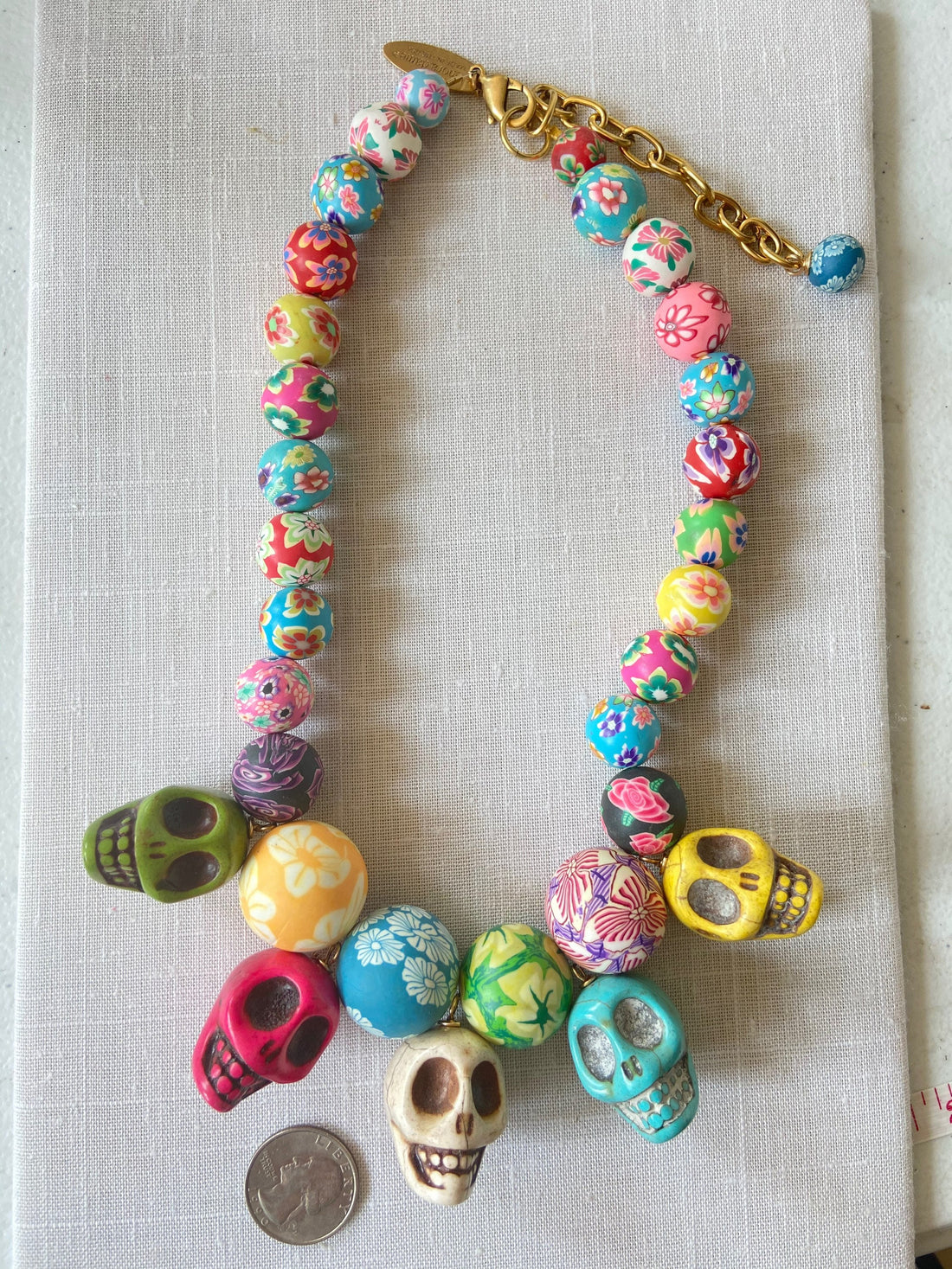 Lenora Dame Sugar Skull Beaded Statement Necklace - One of a Kind
