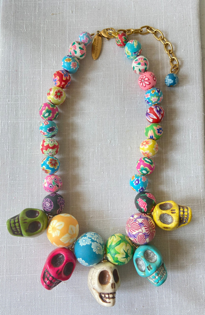 Lenora Dame Sugar Skull Beaded Statement Necklace - One of a Kind