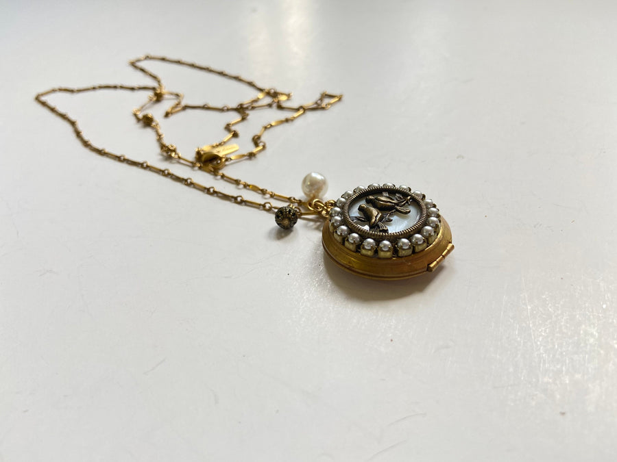 Lenora Dame Bird on A Wire Locket Necklace
