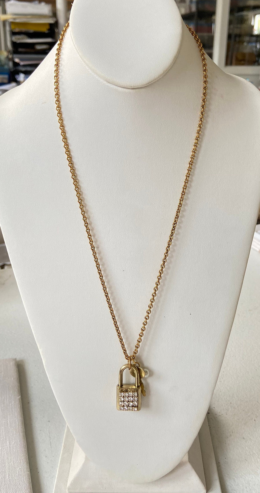 Lenora Dame Bright Gold Lock & Key Necklace