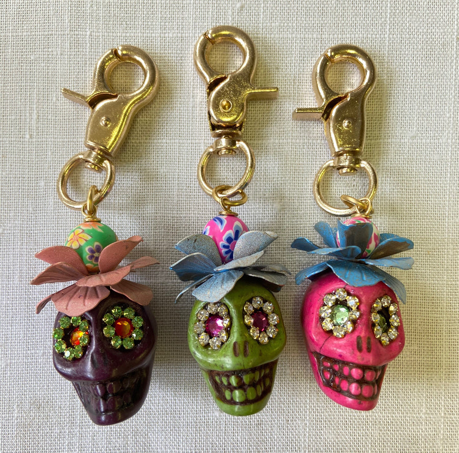 Lenora Dame Sugar Skull Keychain Charm - Purse Charm - Choice of 3 Colors