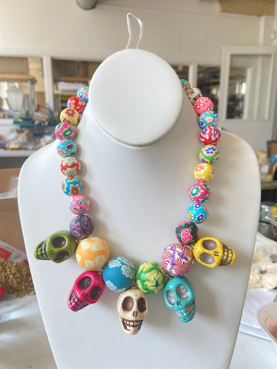 Lenora Dame Sugar Skull Beaded Statement Necklace - One of a Kind