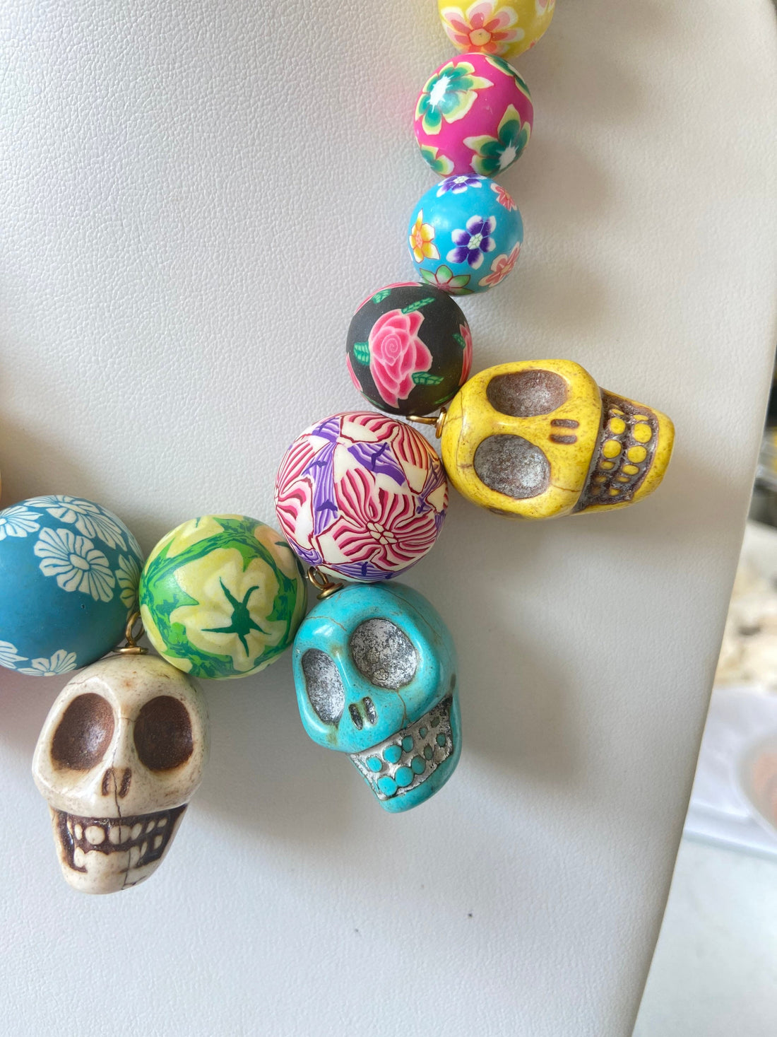 Lenora Dame Sugar Skull Beaded Statement Necklace - One of a Kind