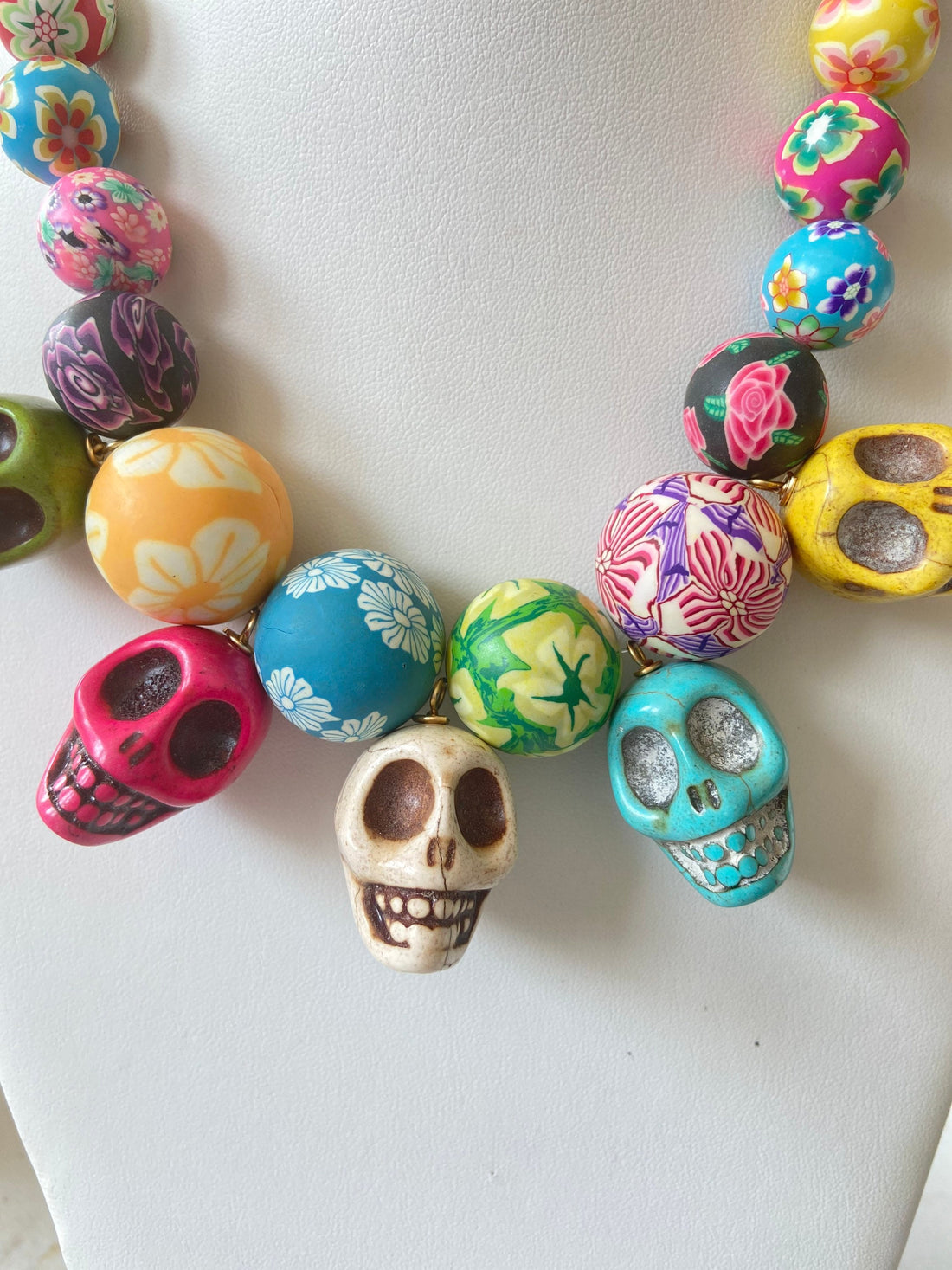 Lenora Dame Sugar Skull Beaded Statement Necklace - One of a Kind