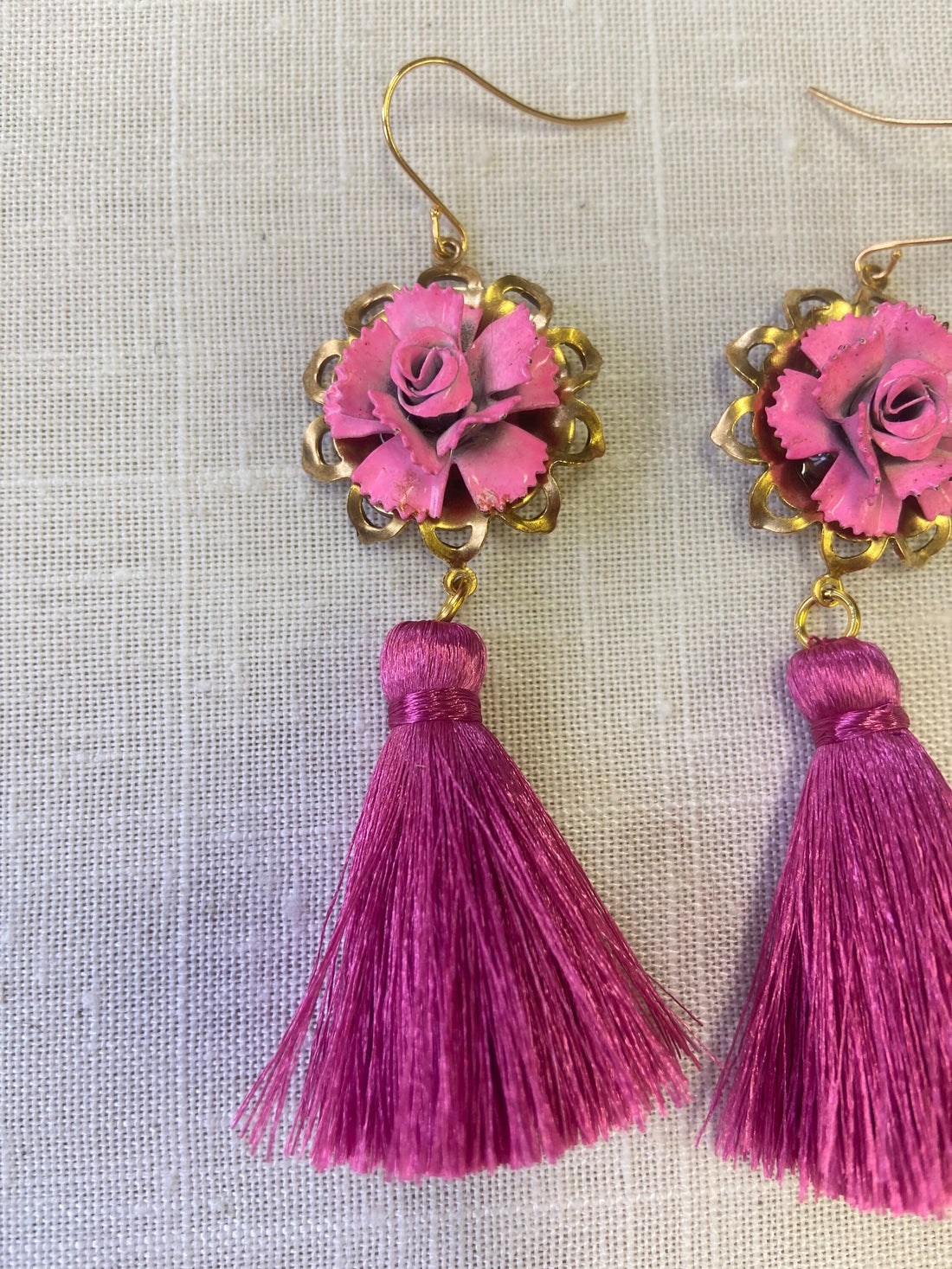 Lenora Dame Pink Rose Tassel Earrings