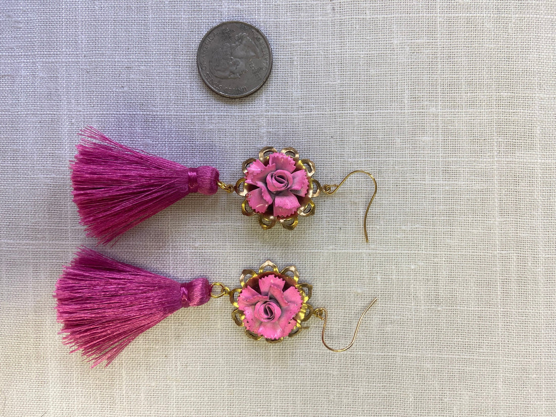 Lenora Dame Pink Rose Tassel Earrings