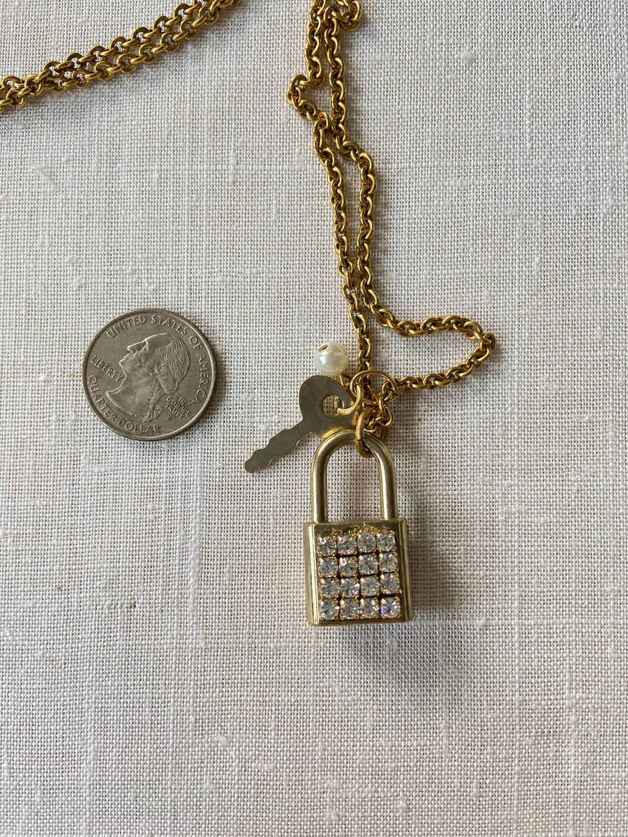 Lenora Dame Bright Gold Lock & Key Necklace