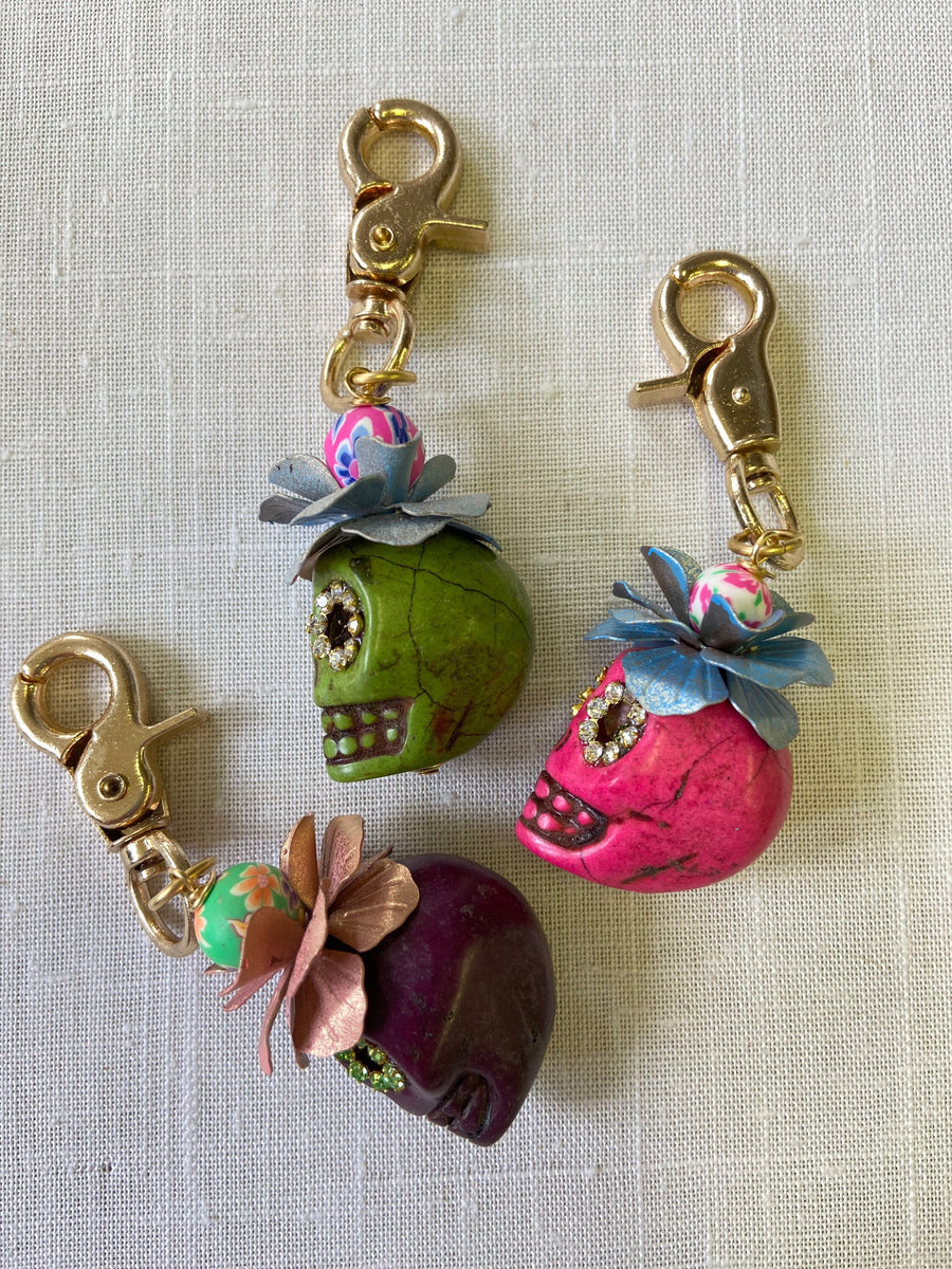 Lenora Dame Sugar Skull Keychain Charm - Purse Charm - Choice of 3 Colors