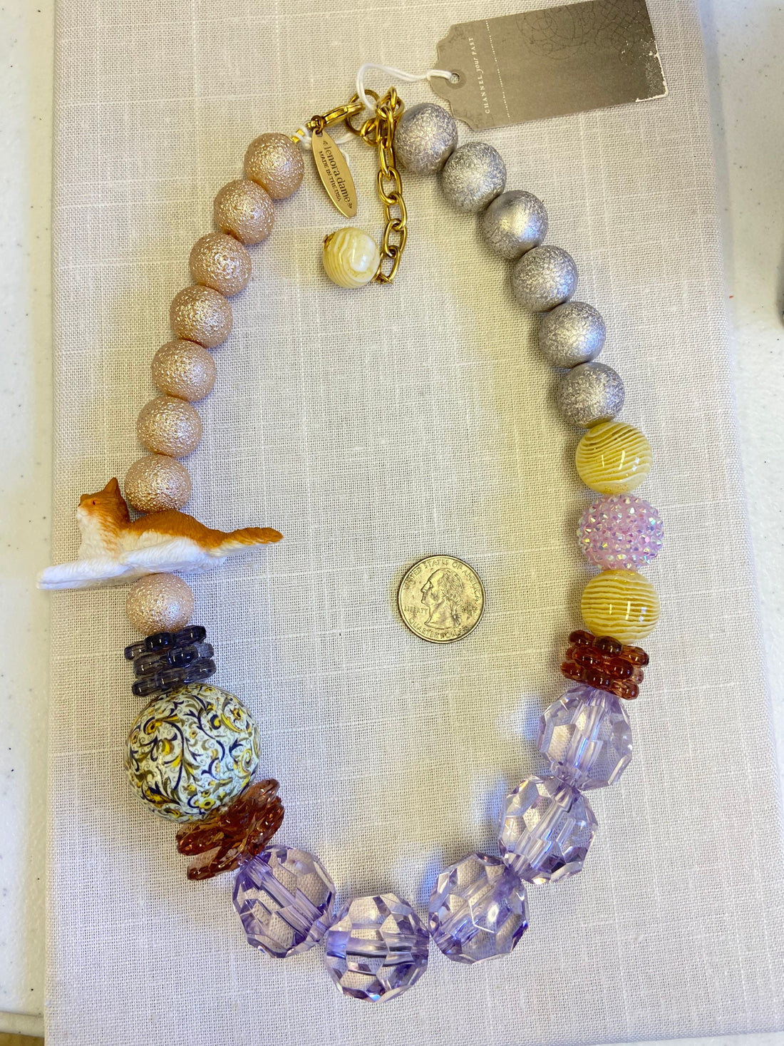 Lenora Dame Queen Mum Percy The Cat Beaded Necklace