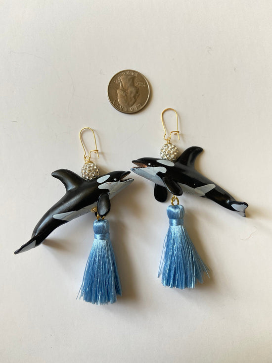 Lenora Dame Orca Whale Tassel Earrings
