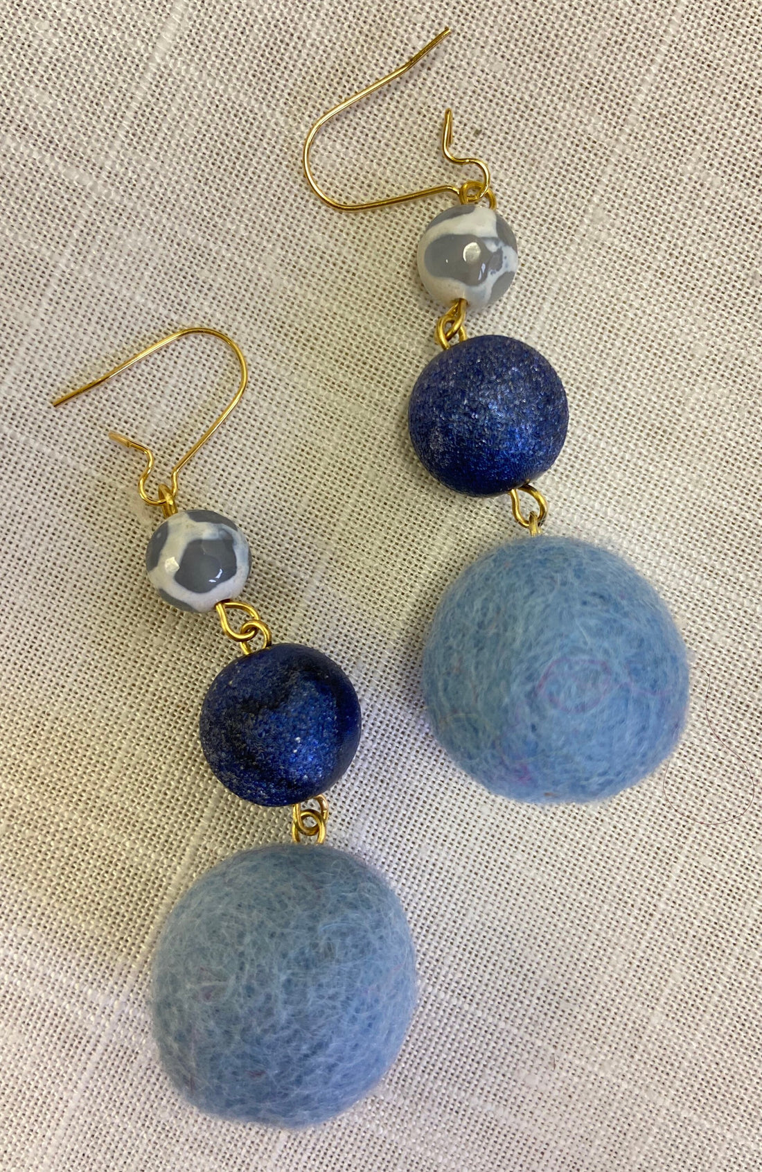 Lenora Dame Tibetan Agate, & Felt Earrings
