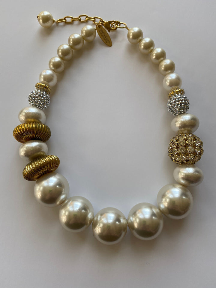 Lenora Dame Pearl + Rhinestone Queen Mum Choker Necklace