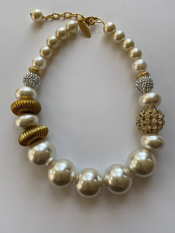 Lenora Dame Pearl + Rhinestone Queen Mum Choker Necklace