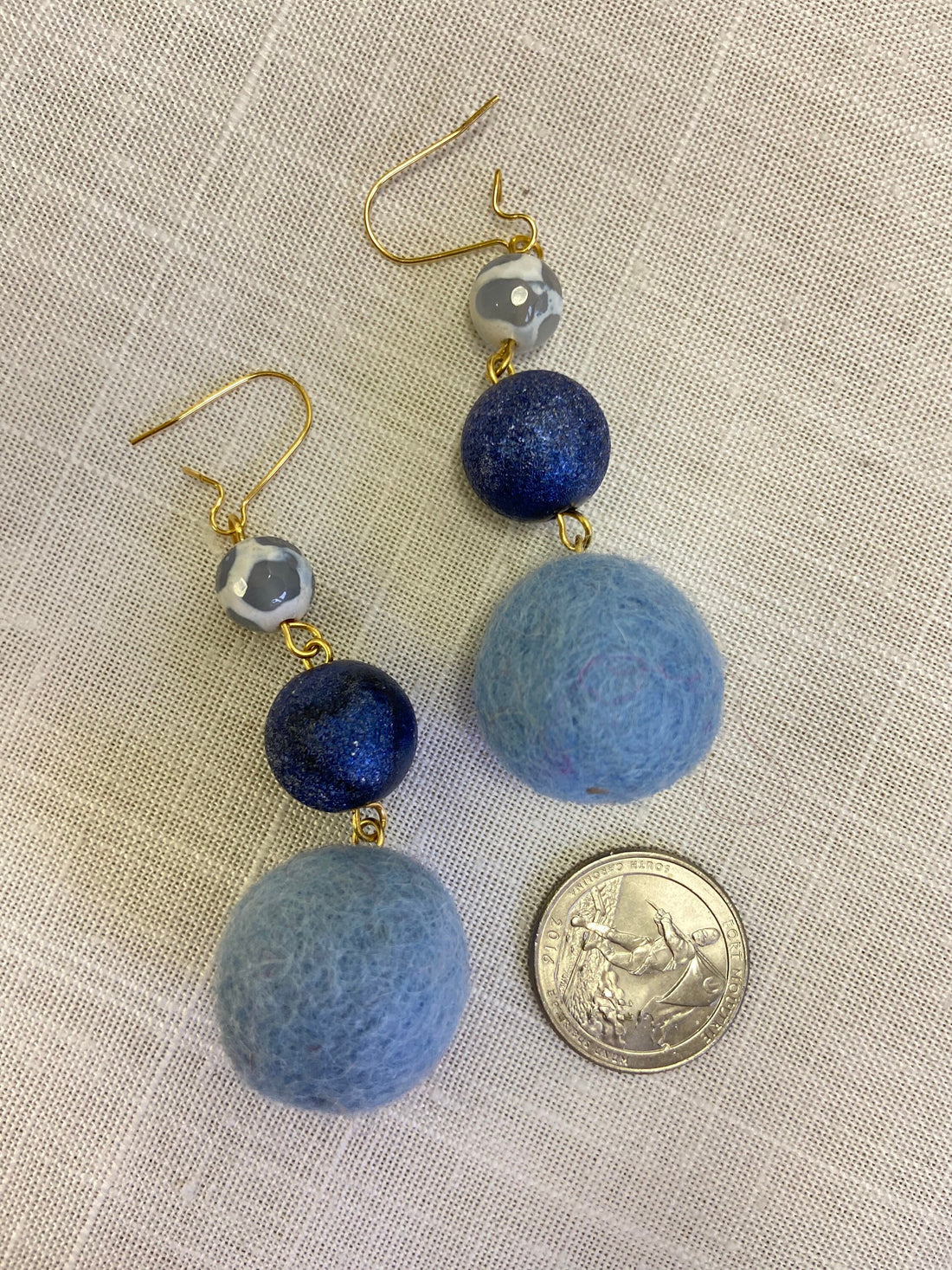 Lenora Dame Tibetan Agate, & Felt Earrings