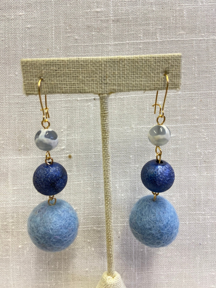 Lenora Dame Tibetan Agate, & Felt Earrings