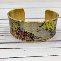 Lenora Dame Wanderlust Vintage Map Print Brass Cuff Bracelet