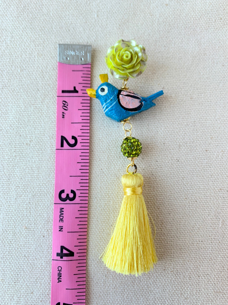 Lenora Dame Tropical Bird Tassel Earrings